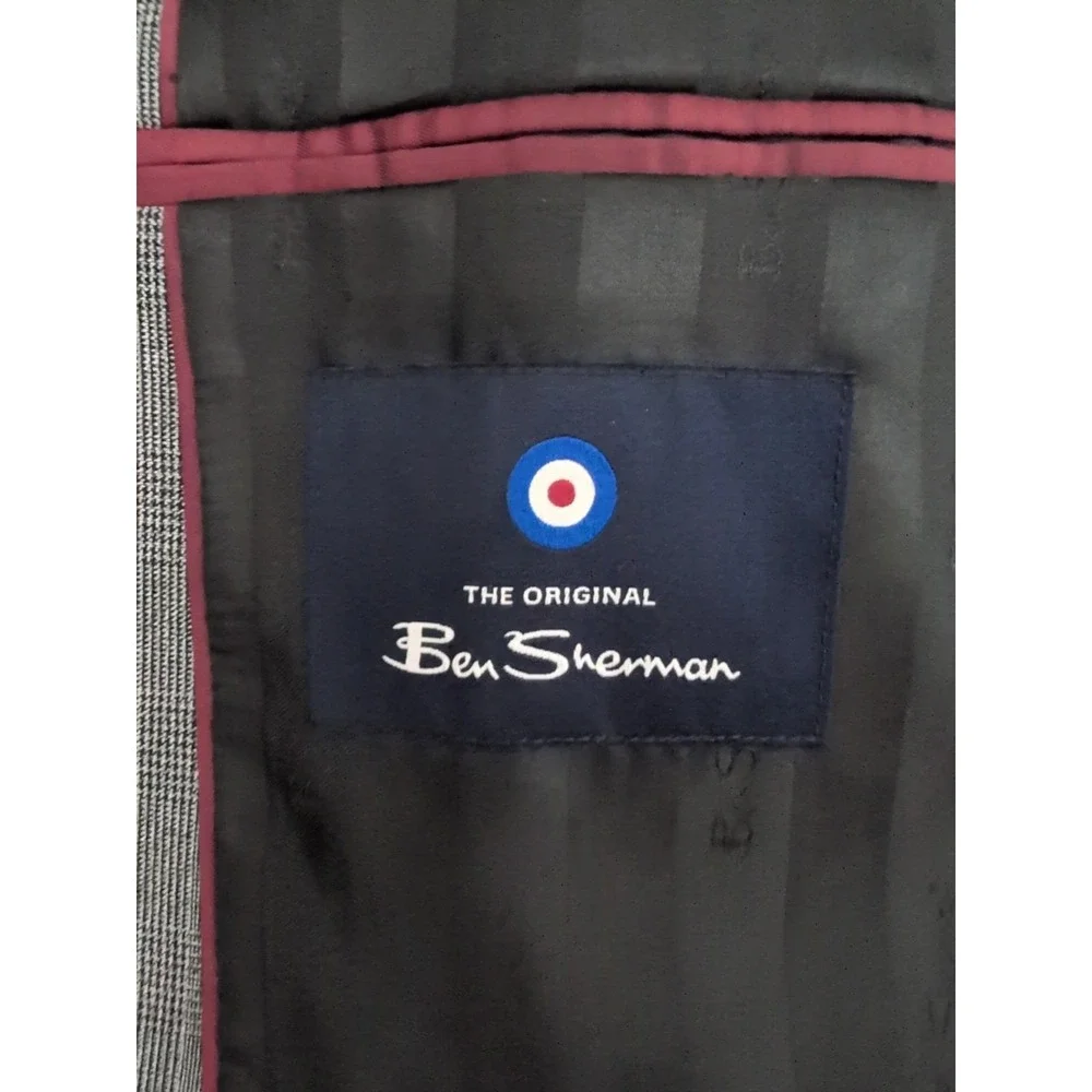 Ben Sherman Mens Bell 40L 34W Gray‎ Plaid 2pc Suit